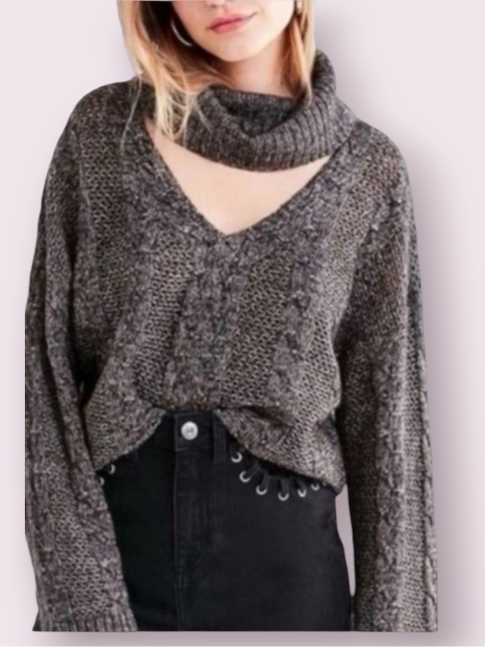 Urban Outfitters Cowl Neck Chest Keyhole Sweater Gray Size Small